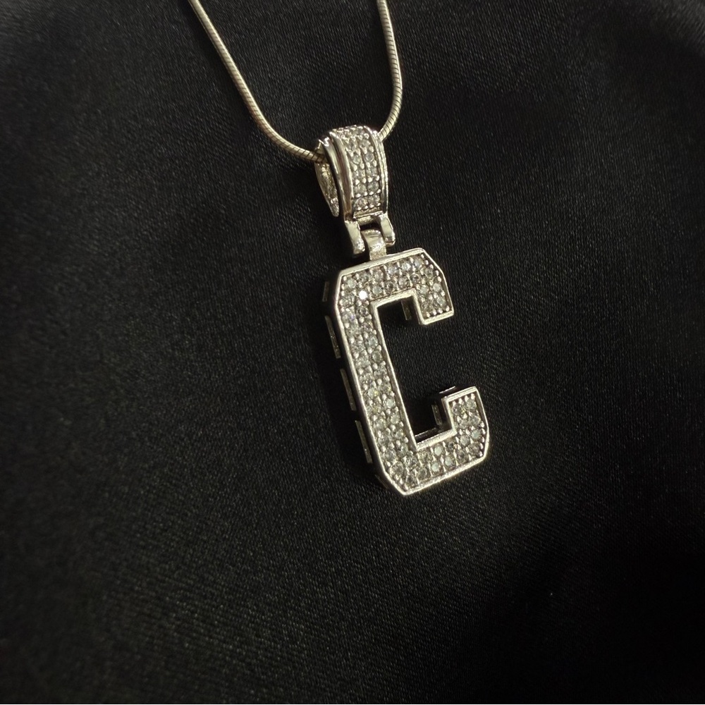 Silver 925 Letter C Pendant with Gemstones + 23cm Snake Chain